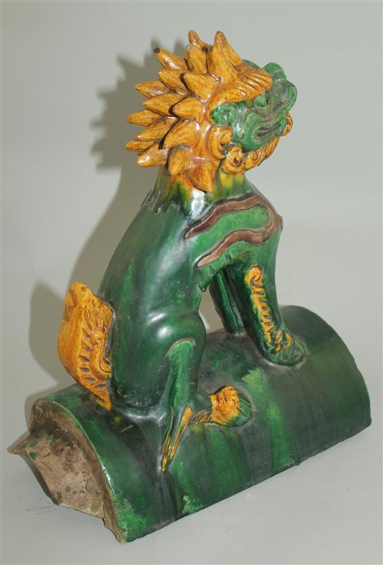 A Chinese Sancai glazed qilin ridge tile, Ming dynasty or later, 34cm